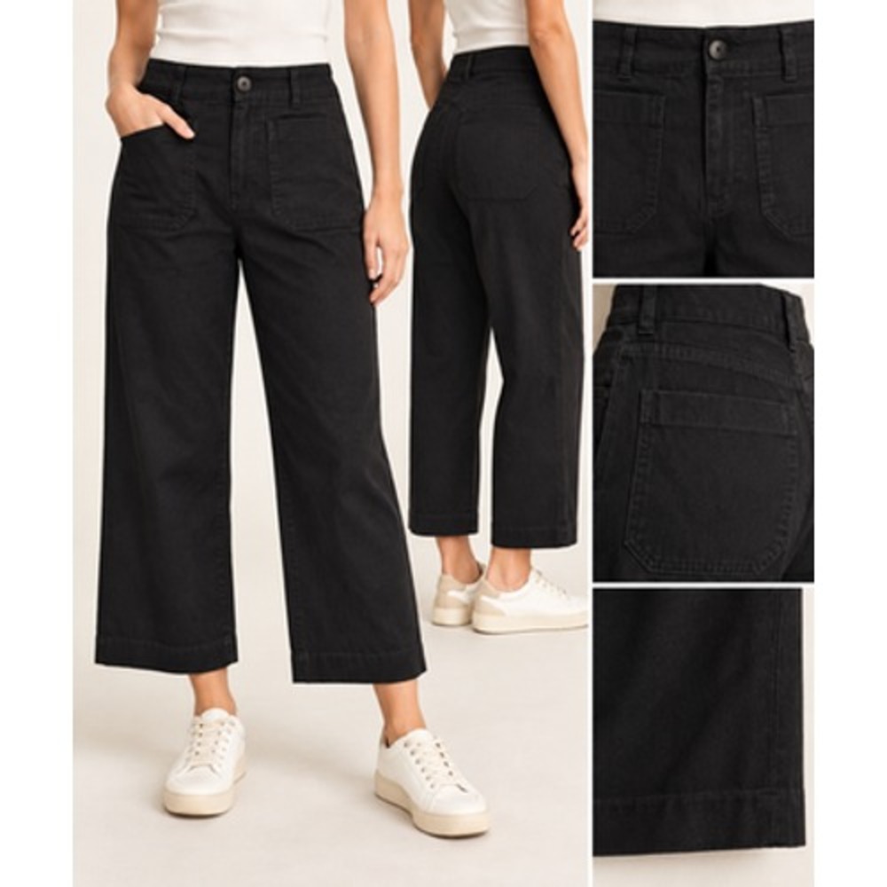 Maeve Anthropologie The Colette Pants Womens 27 Black Linen Wide Leg Cropped